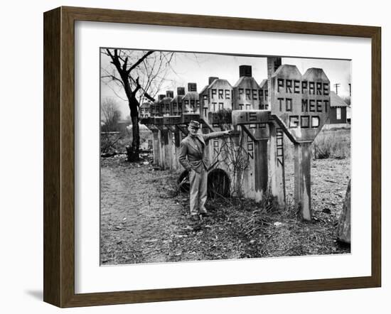 Pentecostal Zealot Harrison Mayes Standing with Religious Signs Made and Posted-Carl Mydans-Framed Photographic Print