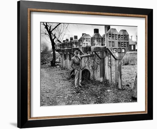 Pentecostal Zealot Harrison Mayes Standing with Religious Signs Made and Posted-Carl Mydans-Framed Photographic Print