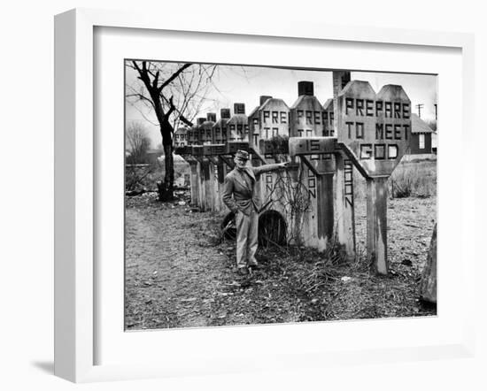 Pentecostal Zealot Harrison Mayes Standing with Religious Signs Made and Posted-Carl Mydans-Framed Photographic Print