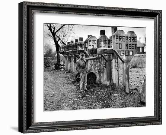 Pentecostal Zealot Harrison Mayes Standing with Religious Signs Made and Posted-Carl Mydans-Framed Photographic Print