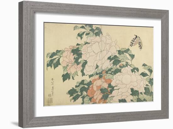 Peonies and Butterfly, C. 1830-1831-Katsushika Hokusai-Framed Giclee Print