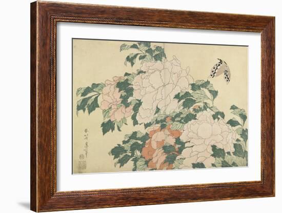 Peonies and Butterfly, C. 1830-1831-Katsushika Hokusai-Framed Giclee Print