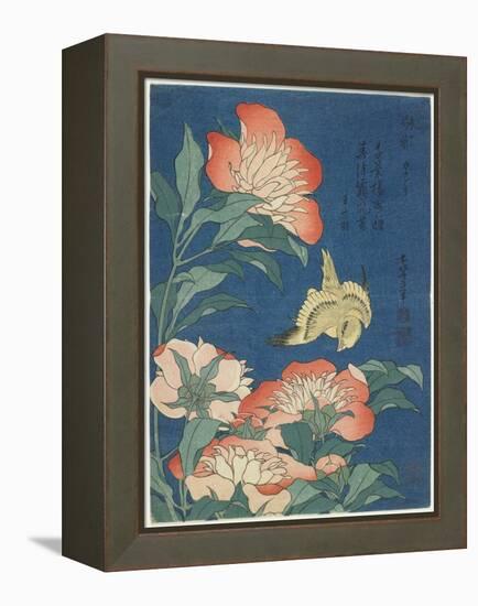 Peonies and Canary, C. 1833-Katsushika Hokusai-Framed Premier Image Canvas