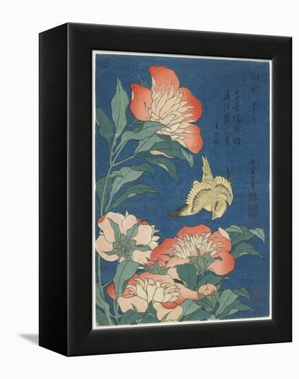 Peonies and Canary, C. 1833-Katsushika Hokusai-Framed Premier Image Canvas