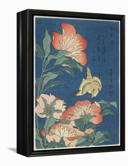 Peonies and Canary, C. 1833-Katsushika Hokusai-Framed Premier Image Canvas