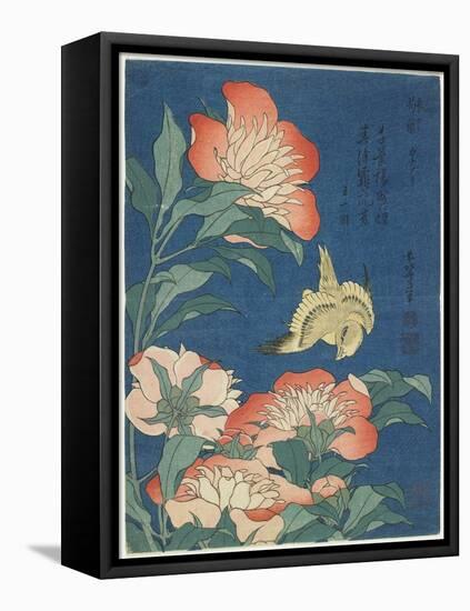 Peonies and Canary, C. 1833-Katsushika Hokusai-Framed Premier Image Canvas