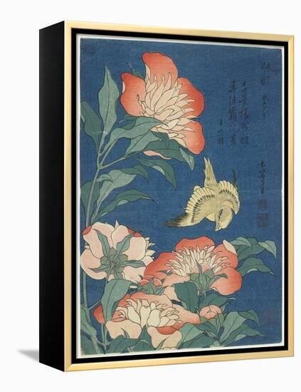 Peonies and Canary, C. 1833-Katsushika Hokusai-Framed Premier Image Canvas