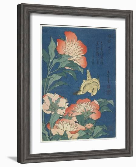 Peonies and Canary, C. 1833-Katsushika Hokusai-Framed Premium Giclee Print