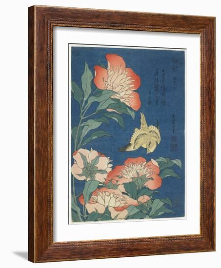 Peonies and Canary, C. 1833-Katsushika Hokusai-Framed Premium Giclee Print