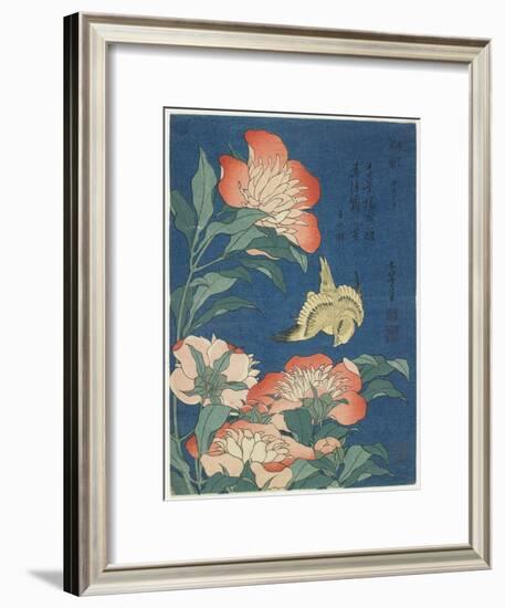 Peonies and Canary, C. 1833-Katsushika Hokusai-Framed Giclee Print