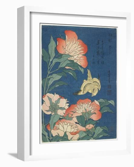 Peonies and Canary, C. 1833-Katsushika Hokusai-Framed Giclee Print