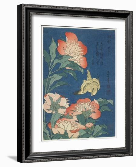 Peonies and Canary, C. 1833-Katsushika Hokusai-Framed Giclee Print