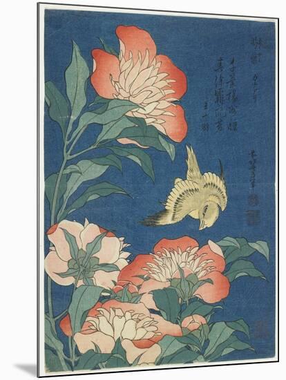 Peonies and Canary, C. 1833-Katsushika Hokusai-Mounted Giclee Print