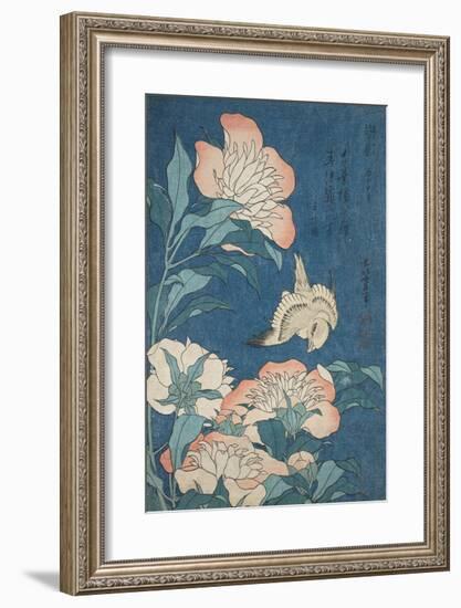 Peonies and Canary, c.1834-Katsushika Hokusai-Framed Premium Giclee Print