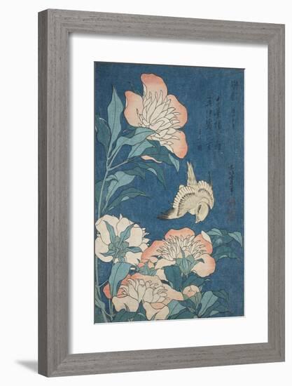 Peonies and Canary, c.1834-Katsushika Hokusai-Framed Premium Giclee Print