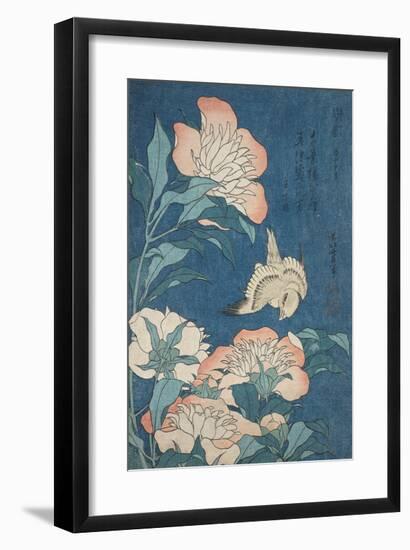 Peonies and Canary, c.1834-Katsushika Hokusai-Framed Premium Giclee Print