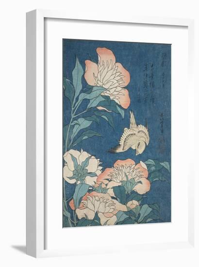 Peonies and Canary, c.1834-Katsushika Hokusai-Framed Premium Giclee Print