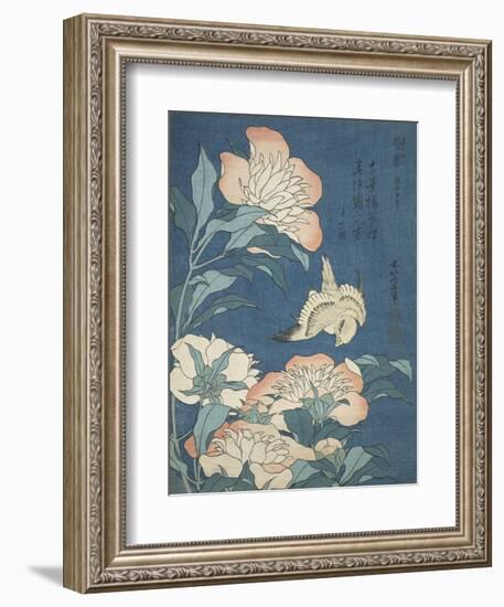 Peonies and Canary-Katsushika Hokusai-Framed Art Print