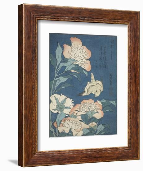 Peonies and Canary-Katsushika Hokusai-Framed Art Print