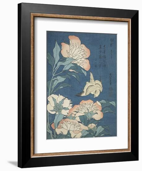 Peonies and Canary-Katsushika Hokusai-Framed Art Print