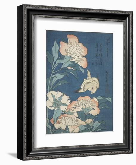 Peonies and Canary-Katsushika Hokusai-Framed Art Print