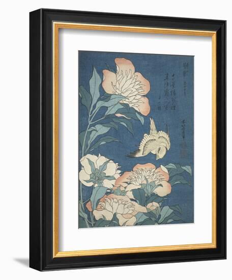 Peonies and Canary-Katsushika Hokusai-Framed Art Print