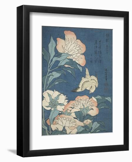 Peonies and Canary-Katsushika Hokusai-Framed Art Print