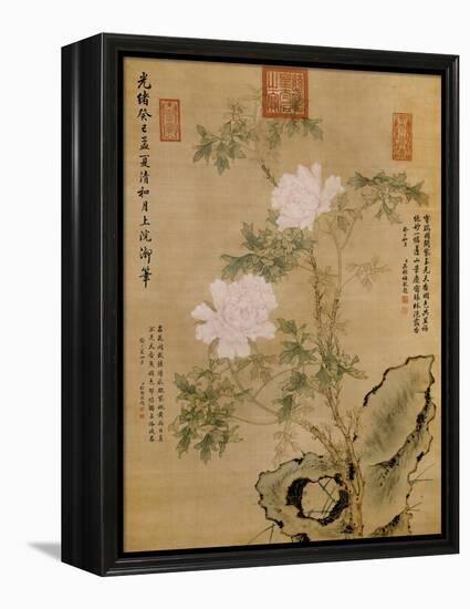 Peonies and Rock, 1893-null-Framed Premier Image Canvas