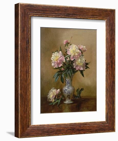 Peonies in a Blue and White Vase-Albert Williams-Framed Giclee Print