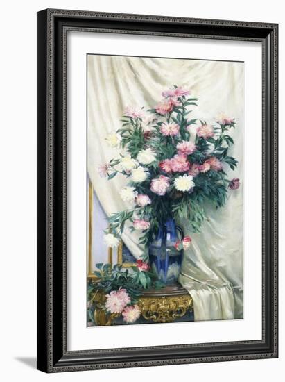 Peonies in a Blue Vase on a Draped Regency Giltwood Console Table-Albert Aublet-Framed Giclee Print