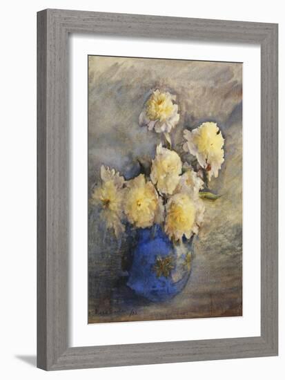 Peonies in a Blue Vase-Rose Maynard Barton-Framed Giclee Print