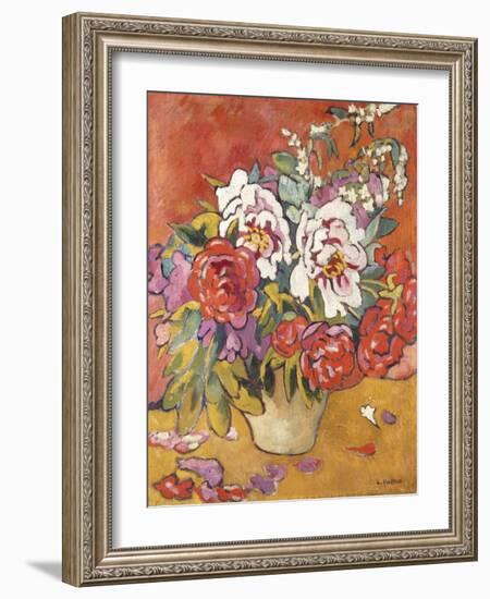 Peonies in a Pitcher against a Red Background, C.1918 (Oil on Canvas)-Louis Valtat-Framed Giclee Print