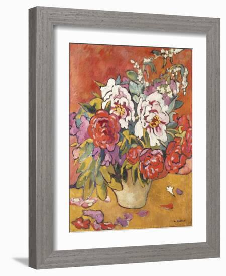 Peonies in a Pitcher against a Red Background, C.1918 (Oil on Canvas)-Louis Valtat-Framed Giclee Print