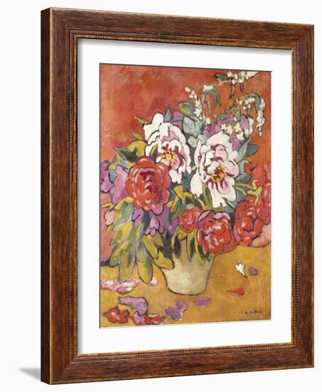 Peonies in a Pitcher against a Red Background, C.1918 (Oil on Canvas)-Louis Valtat-Framed Giclee Print