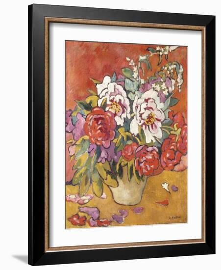 Peonies in a Pitcher against a Red Background, C.1918 (Oil on Canvas)-Louis Valtat-Framed Giclee Print