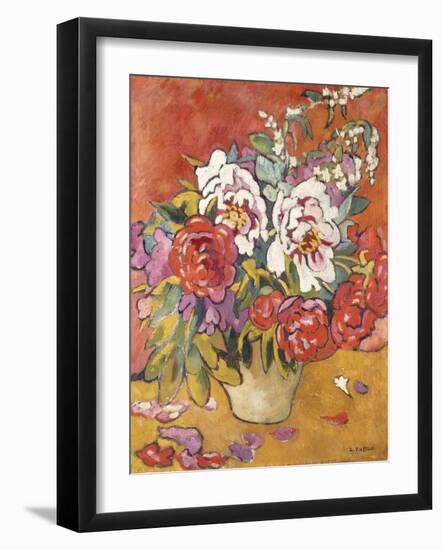 Peonies in a Pitcher against a Red Background, C.1918 (Oil on Canvas)-Louis Valtat-Framed Giclee Print