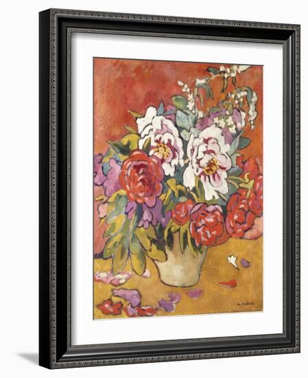 Peonies in a Pitcher against a Red Background, C.1918 (Oil on Canvas)-Louis Valtat-Framed Giclee Print