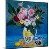 Peonies in a Yellow and White Jug, 2021 (Acrylic)-Ann Oram-Mounted Giclee Print