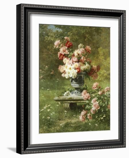 Peonies in an Urn in a Garden-Louis Lemaire-Framed Giclee Print