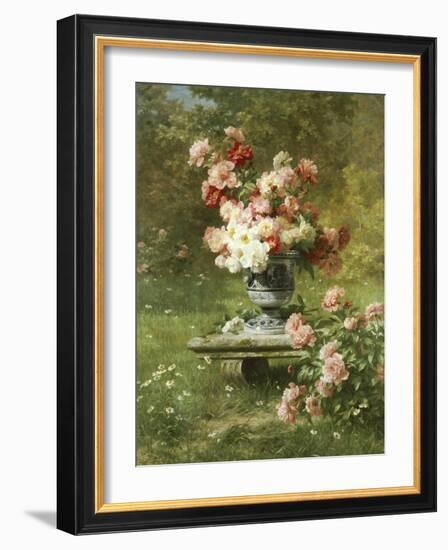 Peonies in an Urn in a Garden-Louis Lemaire-Framed Giclee Print