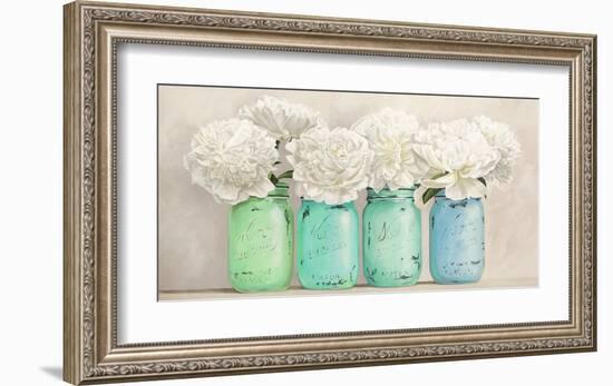 Peonies in Mason Jars (detail)-Jenny Thomlinson-Framed Giclee Print