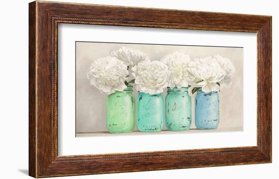 Peonies in Mason Jars (detail)-Jenny Thomlinson-Framed Giclee Print