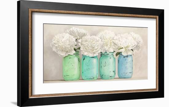 Peonies in Mason Jars (detail)-Jenny Thomlinson-Framed Giclee Print