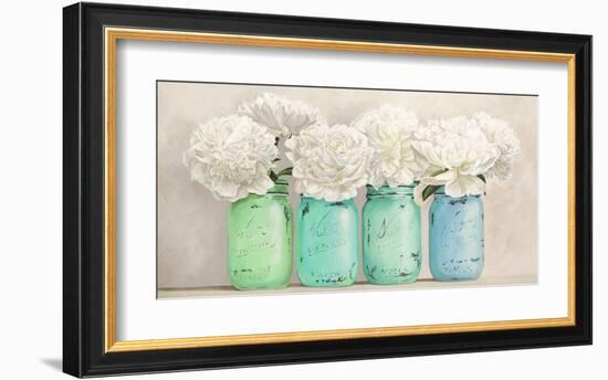 Peonies in Mason Jars (detail)-Jenny Thomlinson-Framed Giclee Print