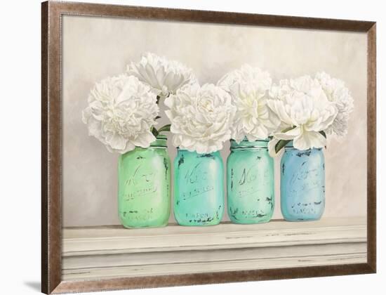 Peonies in Mason Jars-Jenny Thomlinson-Framed Giclee Print