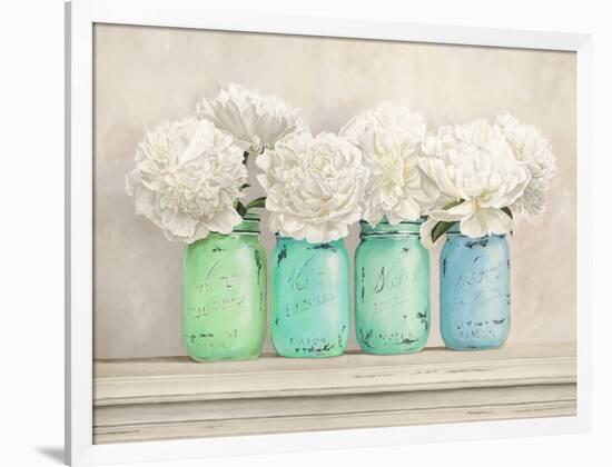 Peonies in Mason Jars-Jenny Thomlinson-Framed Giclee Print