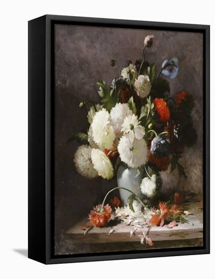 Peonies on a Stone Ledge, 1886-Frans Mortelmans-Framed Premier Image Canvas