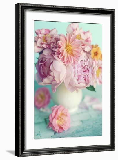 Peonies On Teal-Sarah Gardner-Framed Photo