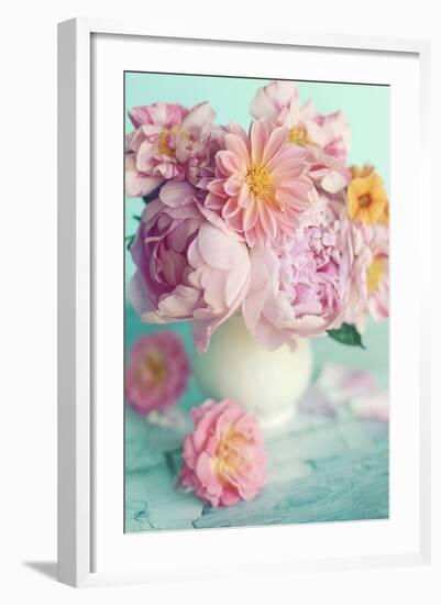 Peonies On Teal-Sarah Gardner-Framed Photo