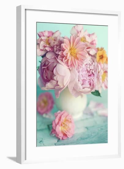 Peonies On Teal-Sarah Gardner-Framed Photo